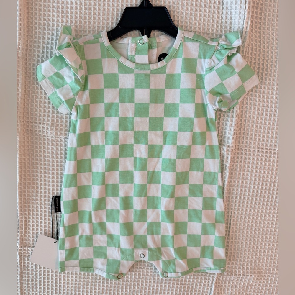 Green and White Checkered Kids Shirt